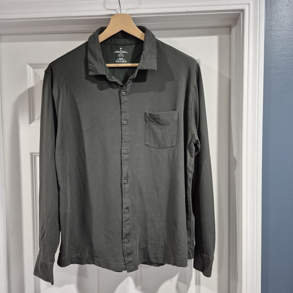 Fabletics Shirt Mens XXL Dark Green‎ The Dash Performance Pique Commuter Stretch